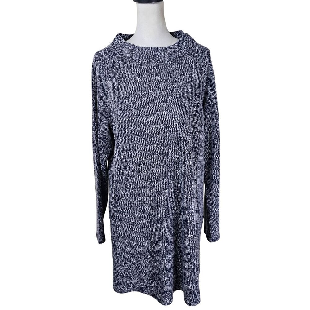 T By Talbots Mock Neck Knit Tunic Sweater 1X LS‎ Marled Blue Relaxed Cozy Comfy
